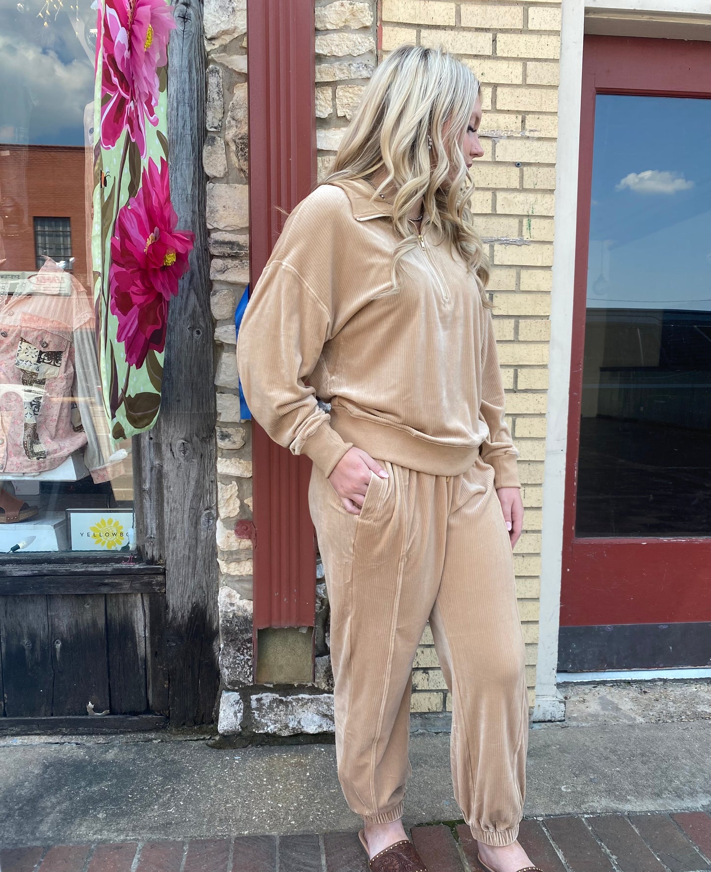 CUDDLE UP TAN VELVET PANTS