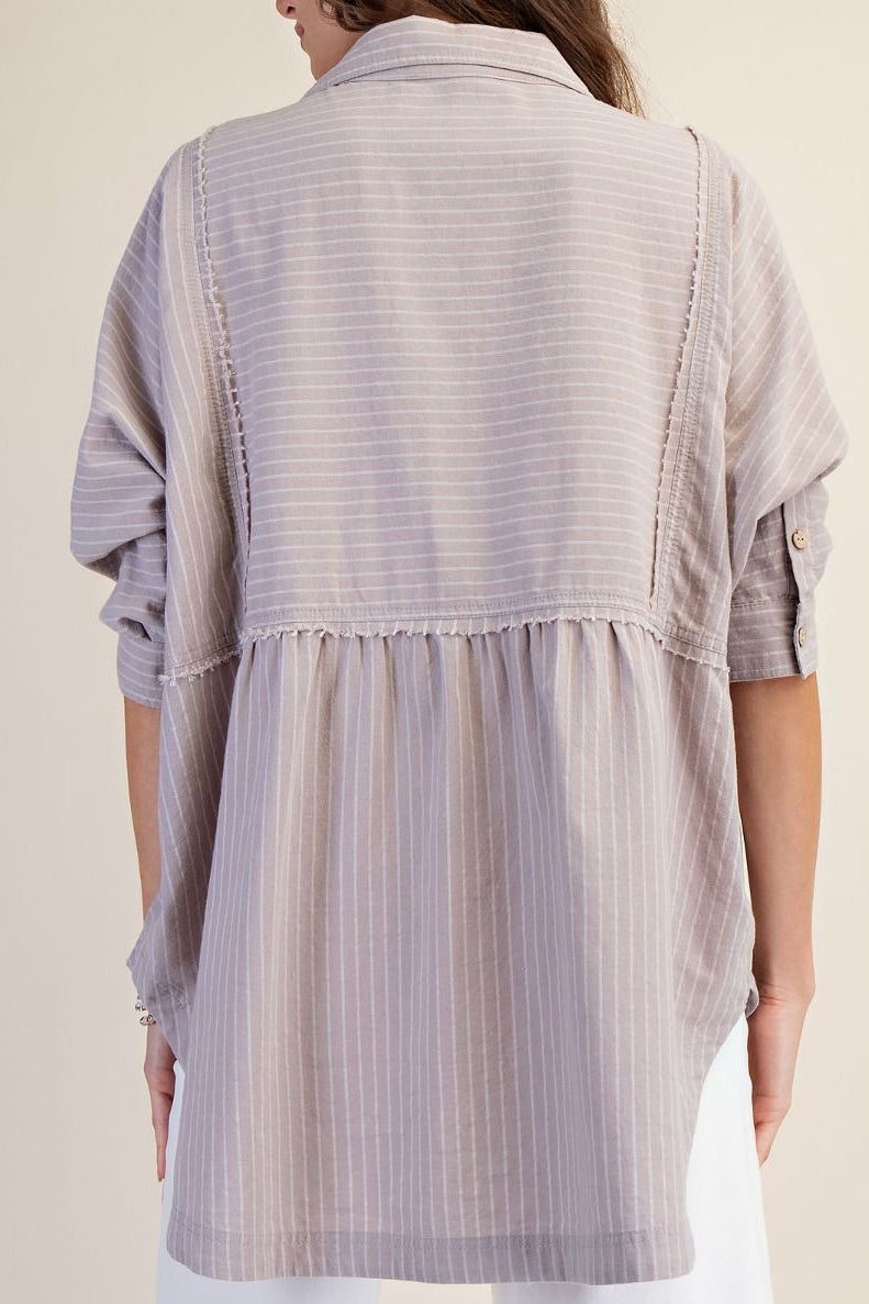STRIPED LINEN TAUPE 3/4 SLEEVES