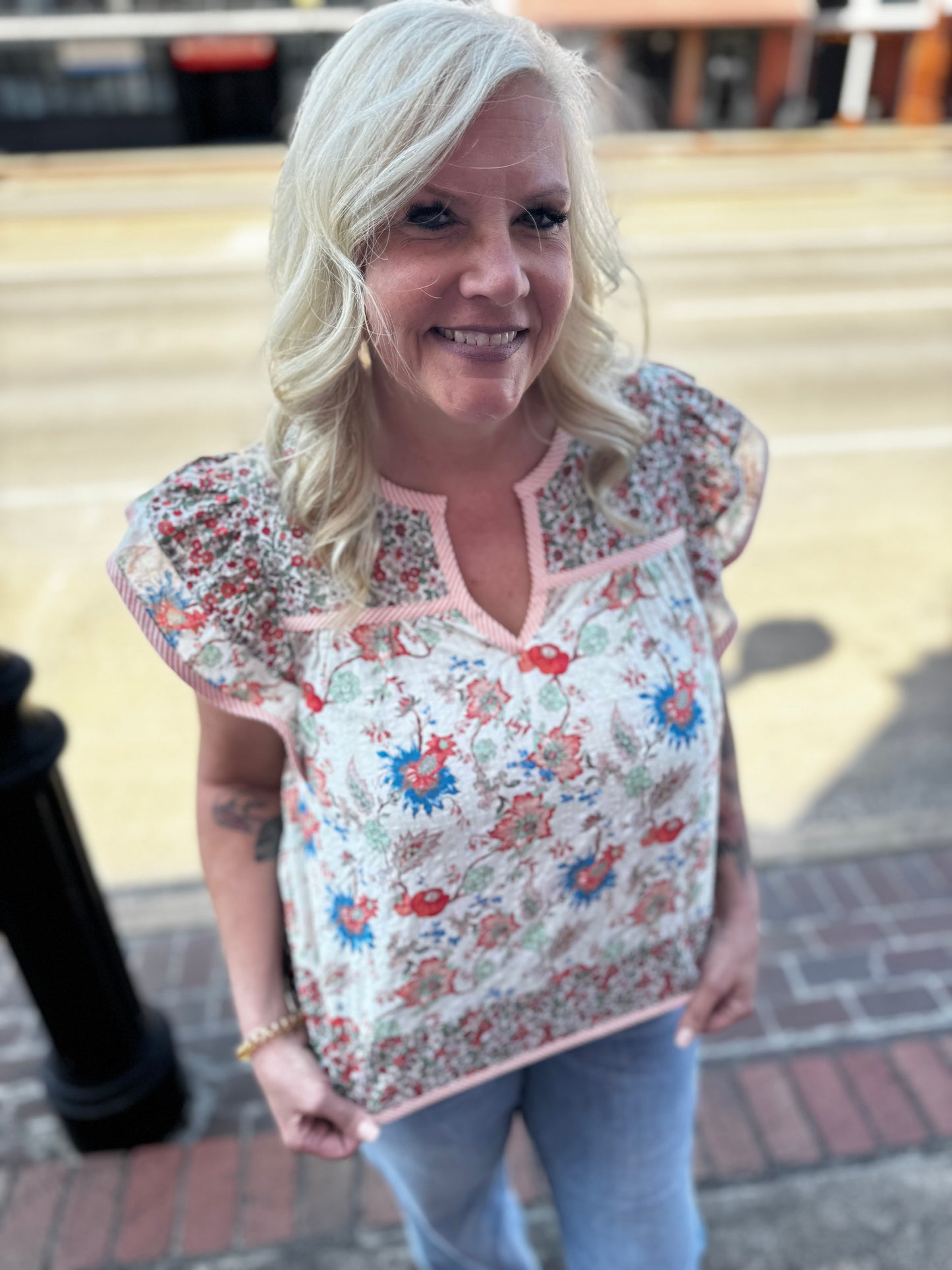 Lula Floral Ruffle Sleeve Top