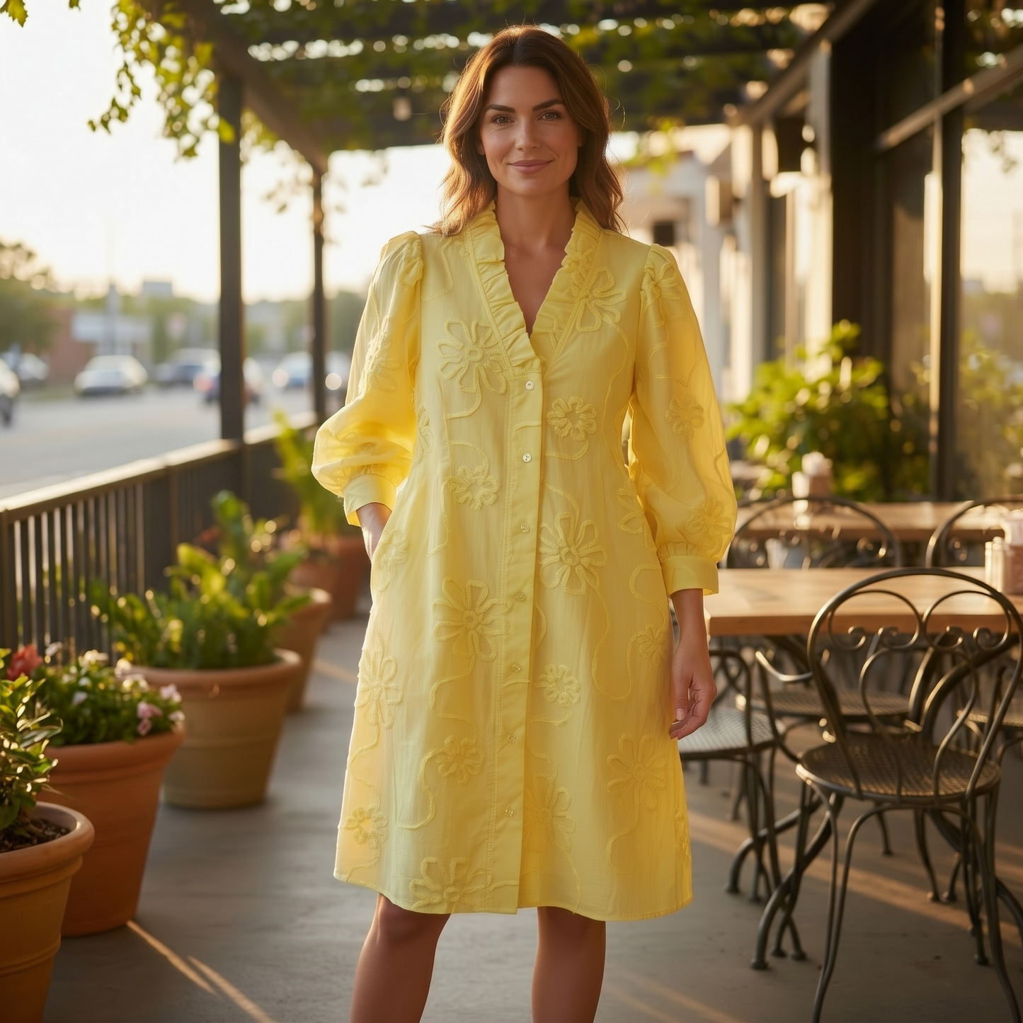CANARY BUTTON UP DRESS
