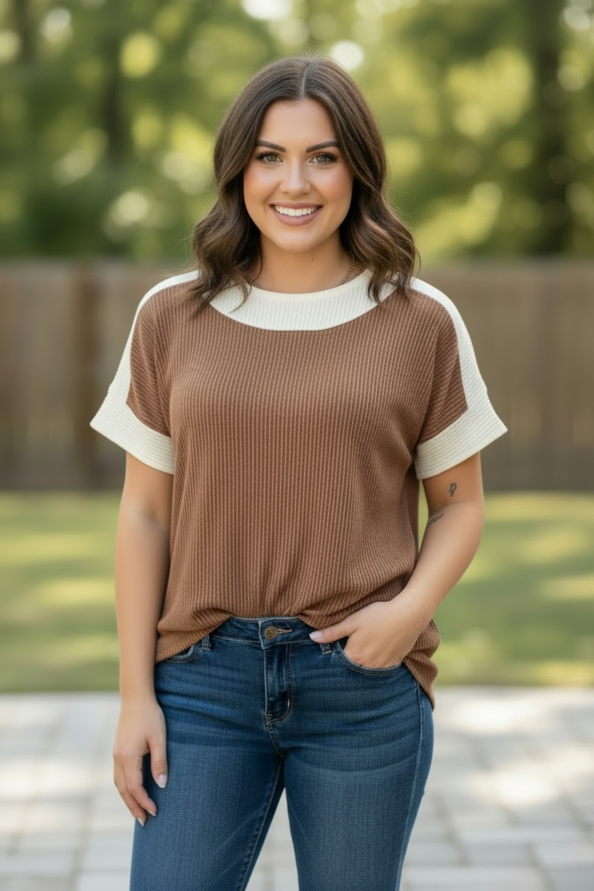 Mocha Knit Color Block Top