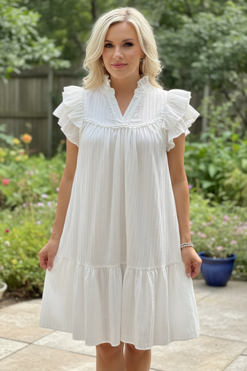 VANILLA RUFFLE SLEEVE DRESS