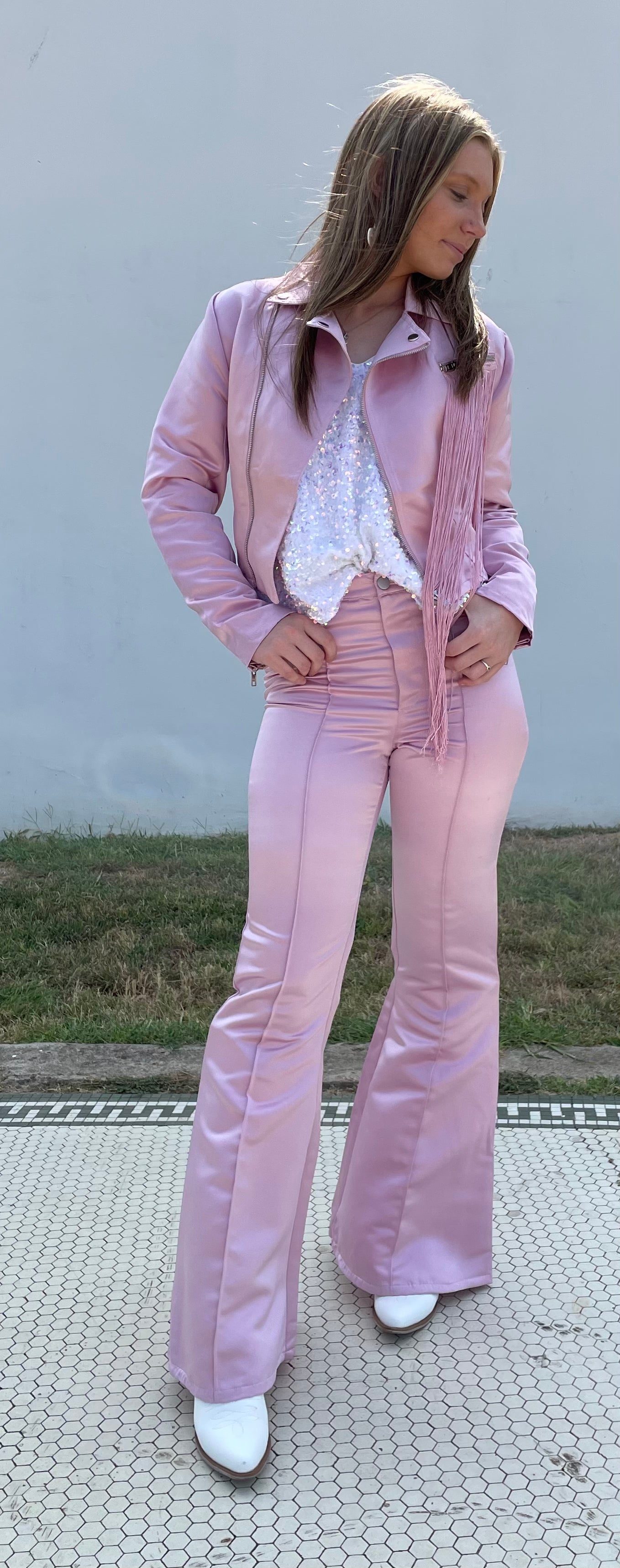 SHANIA PINK METALLIC JACKET AND PANT SET