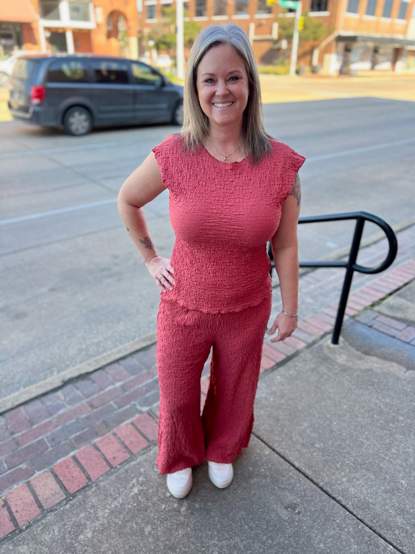 Rouge Textured Sleeveless Top