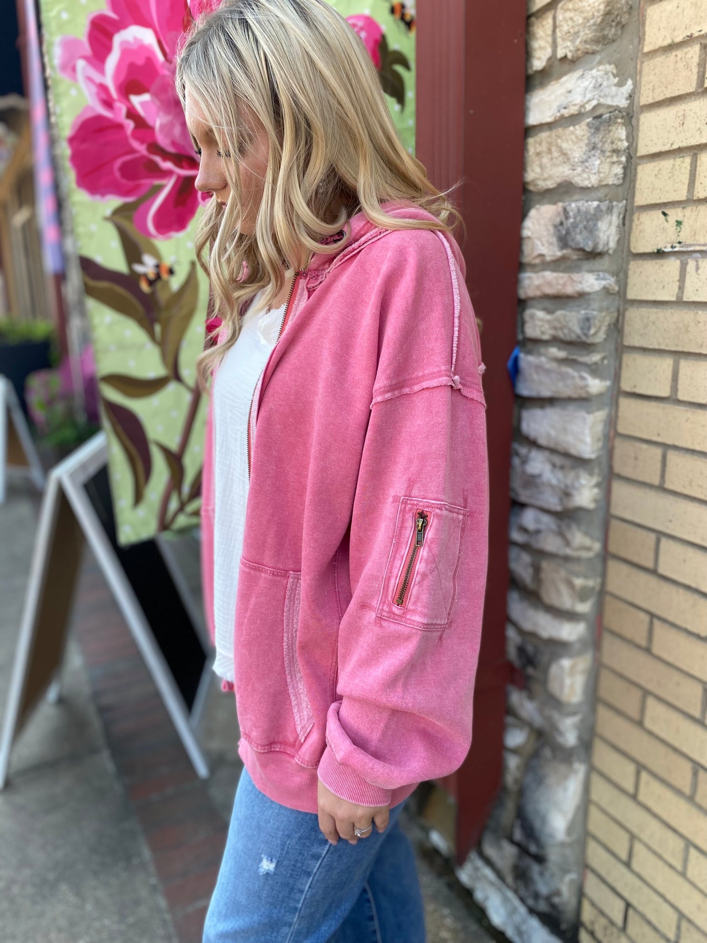 EASEL MALIBU PINK ZIP UP HOODIE