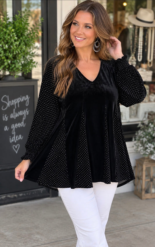Brenda Black Velvet Tunic Top