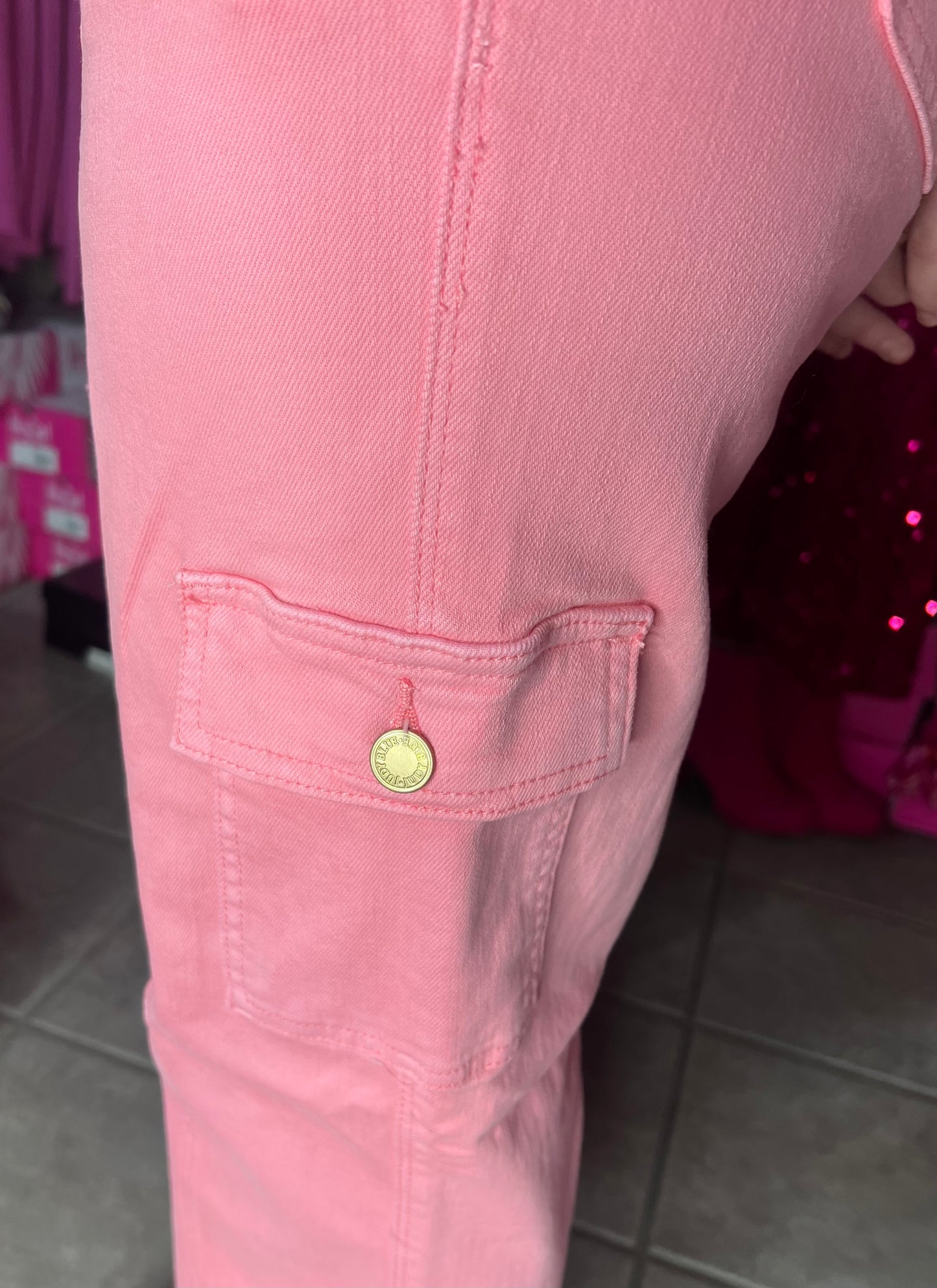 Judy Blue Pink Cargo Straight HW Jeans