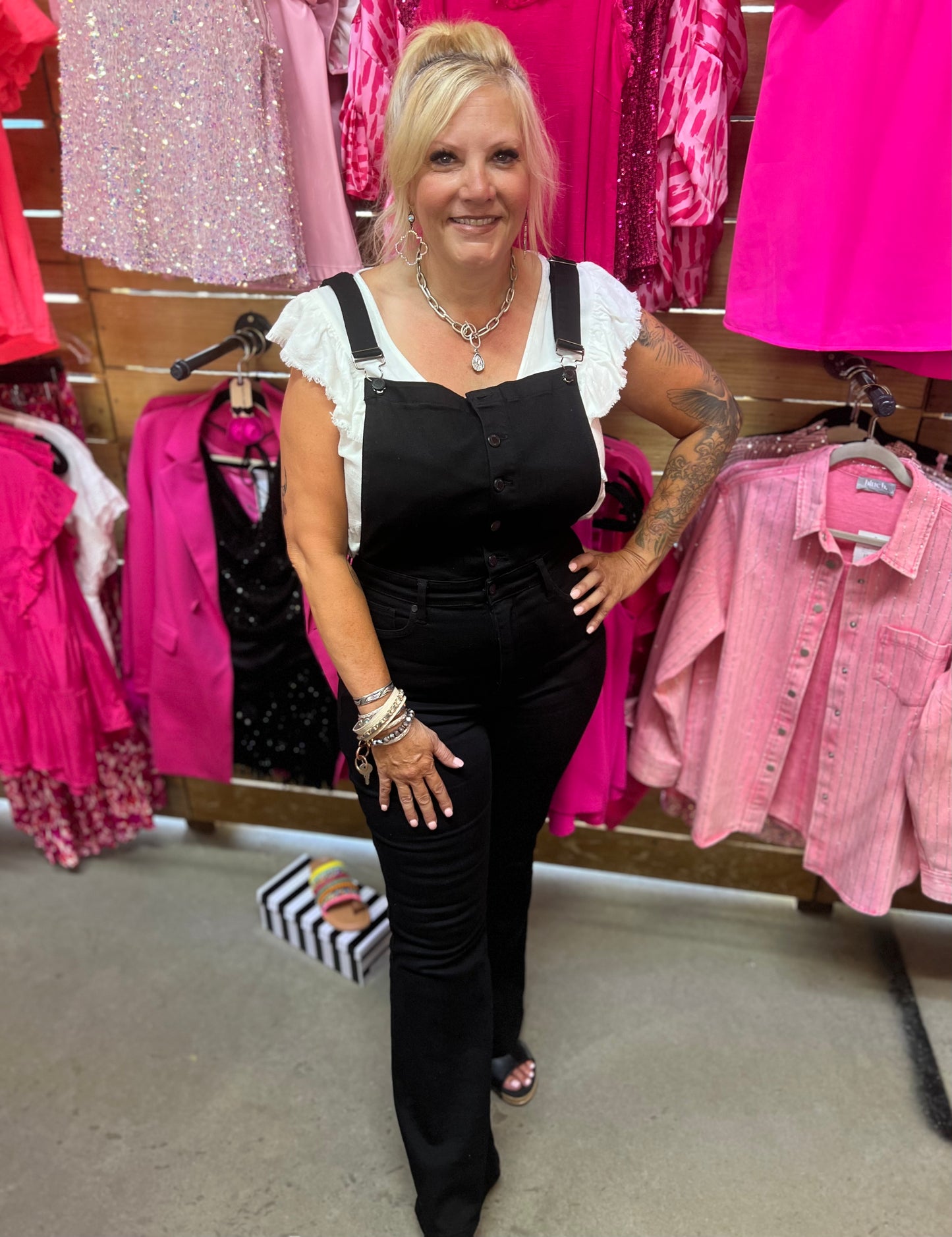 Judy Blue Gritty Tummy Control Flare Overalls