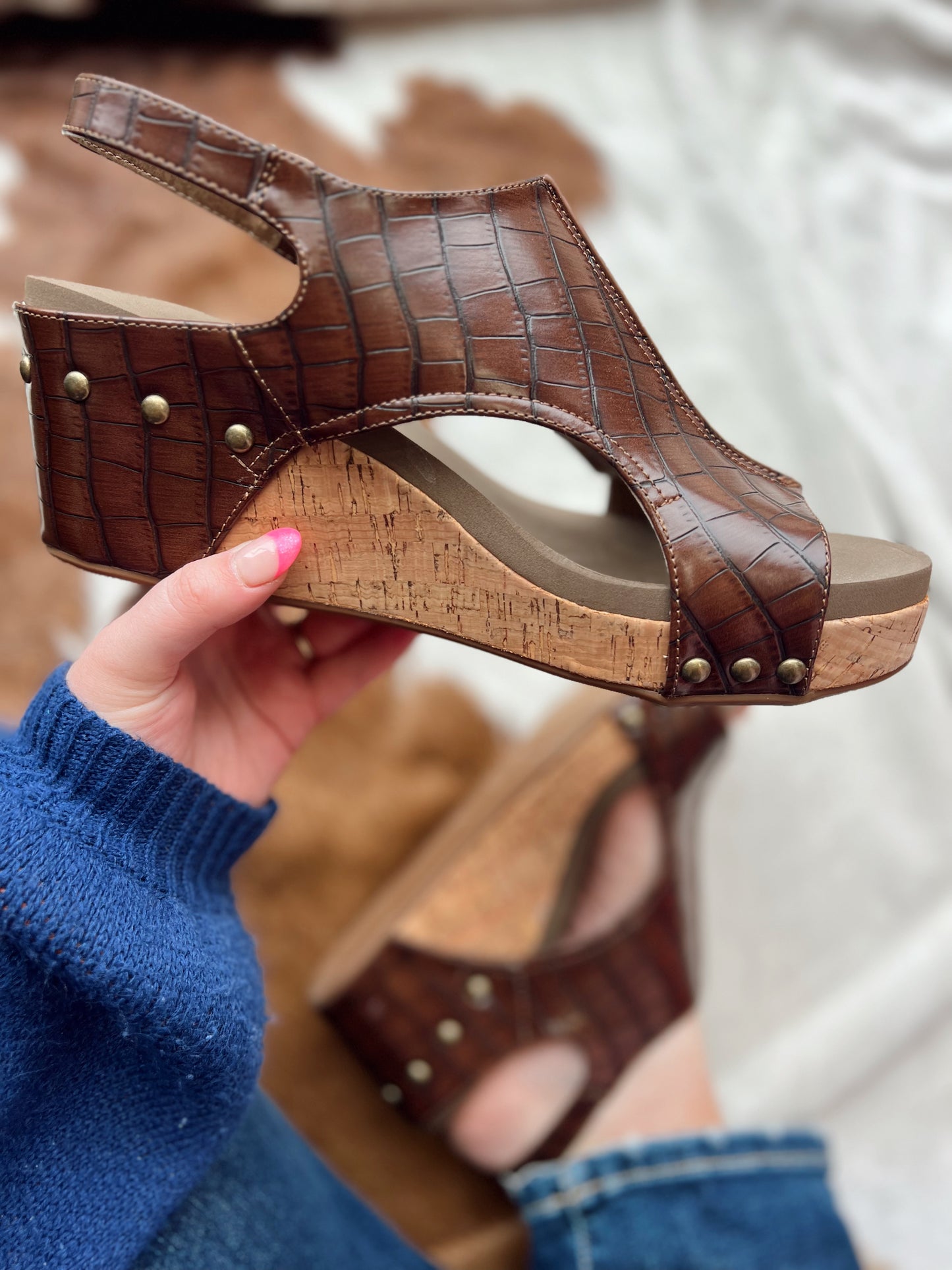 Corkys Carley Brown Croco Wedge