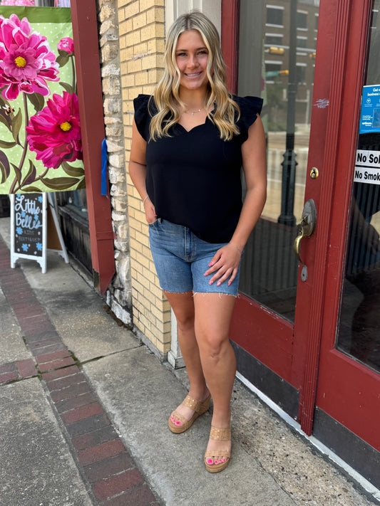 BLACK SCALLOPED NECKLINE TOP