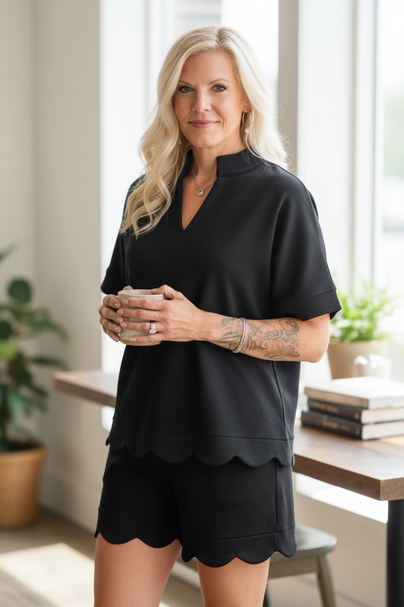 KENDAL BLACK SCALLOPED EDGE SET