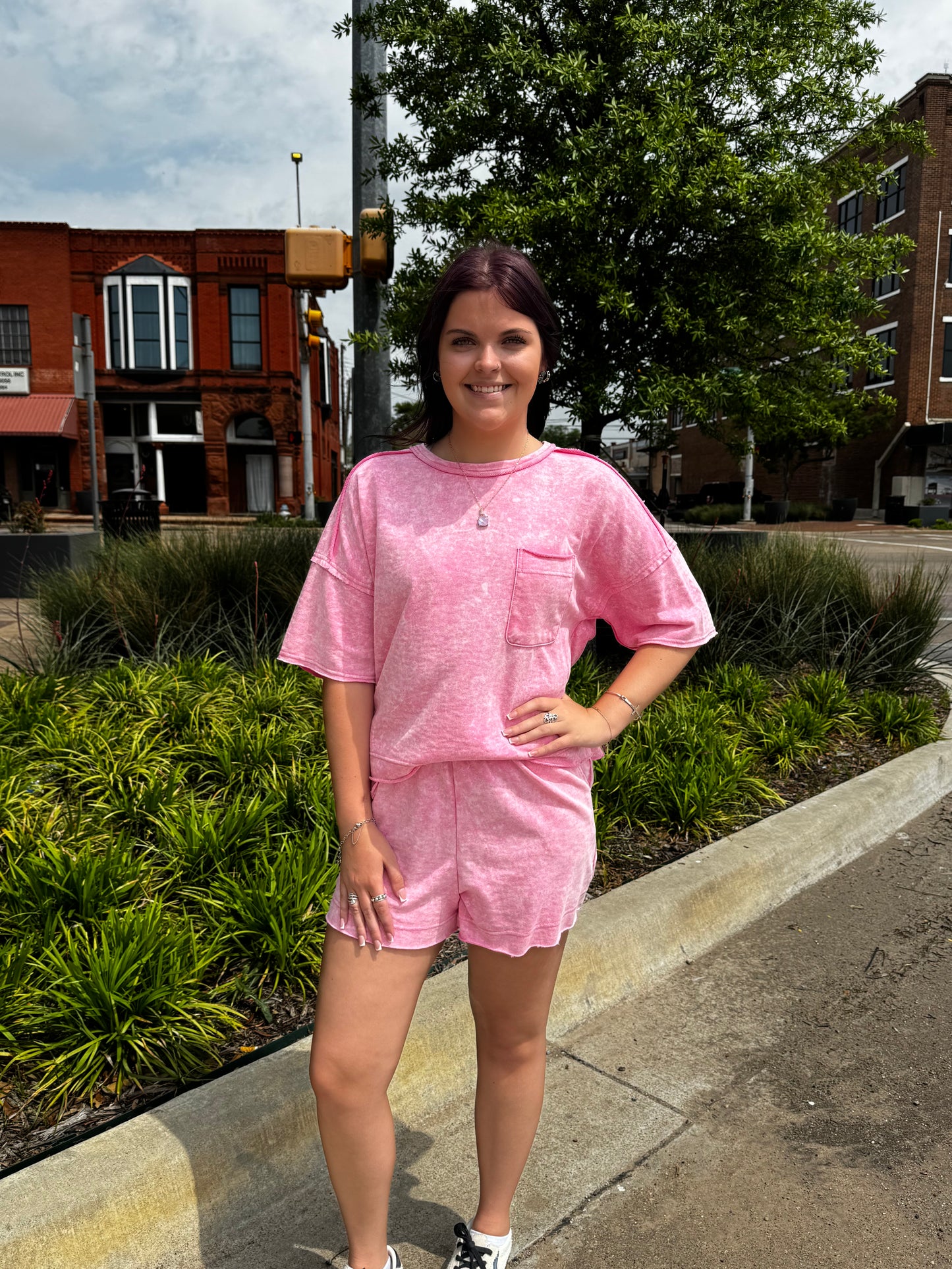 Carson Pink Mineral Wash Shorts Set