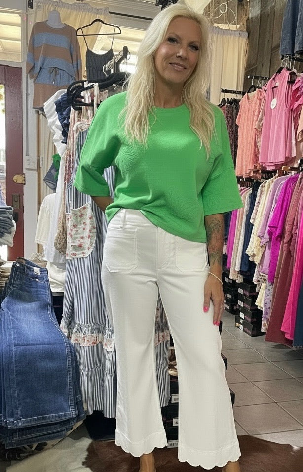 CHRISTINA WHITE SCALLOPED CUFF PANTS