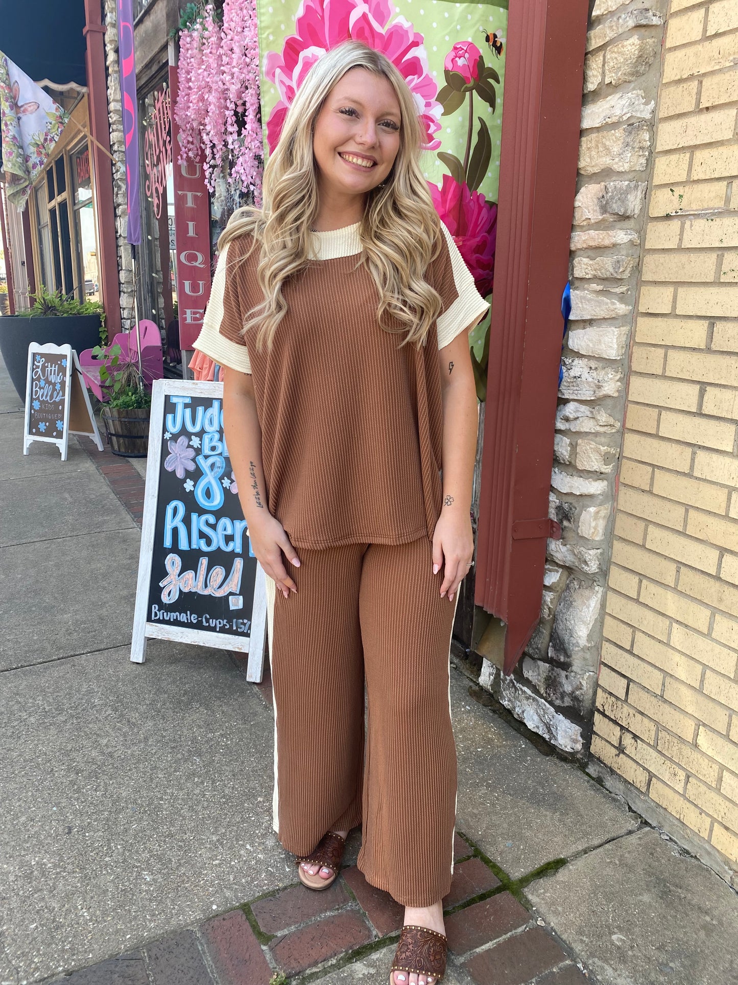 Mocha Knit Color Block Pants (Set)