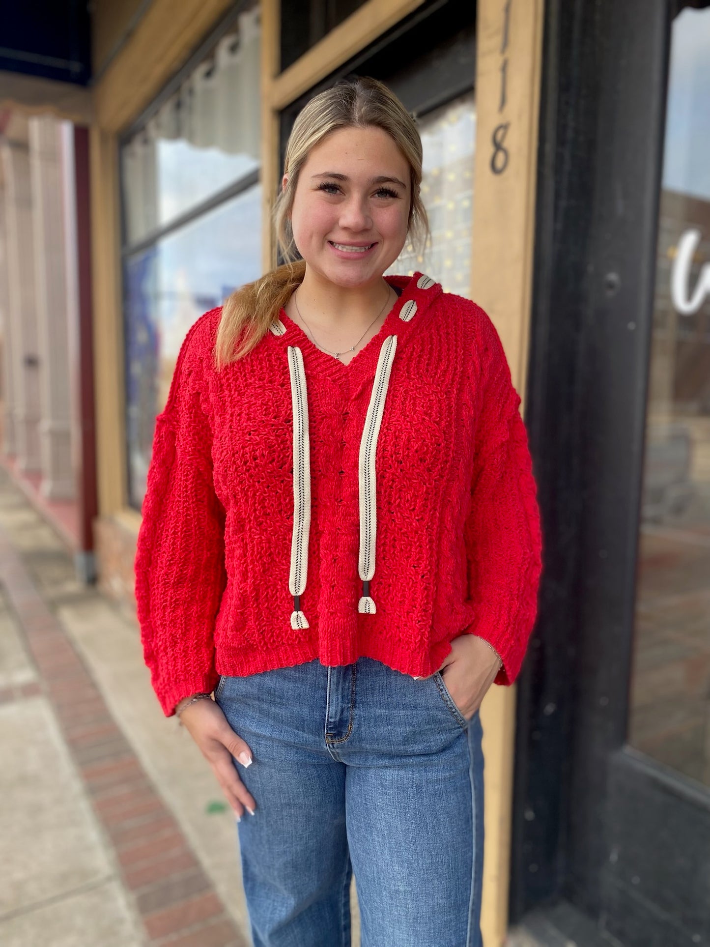 SUPER SOFT RED HOODED SWEATER