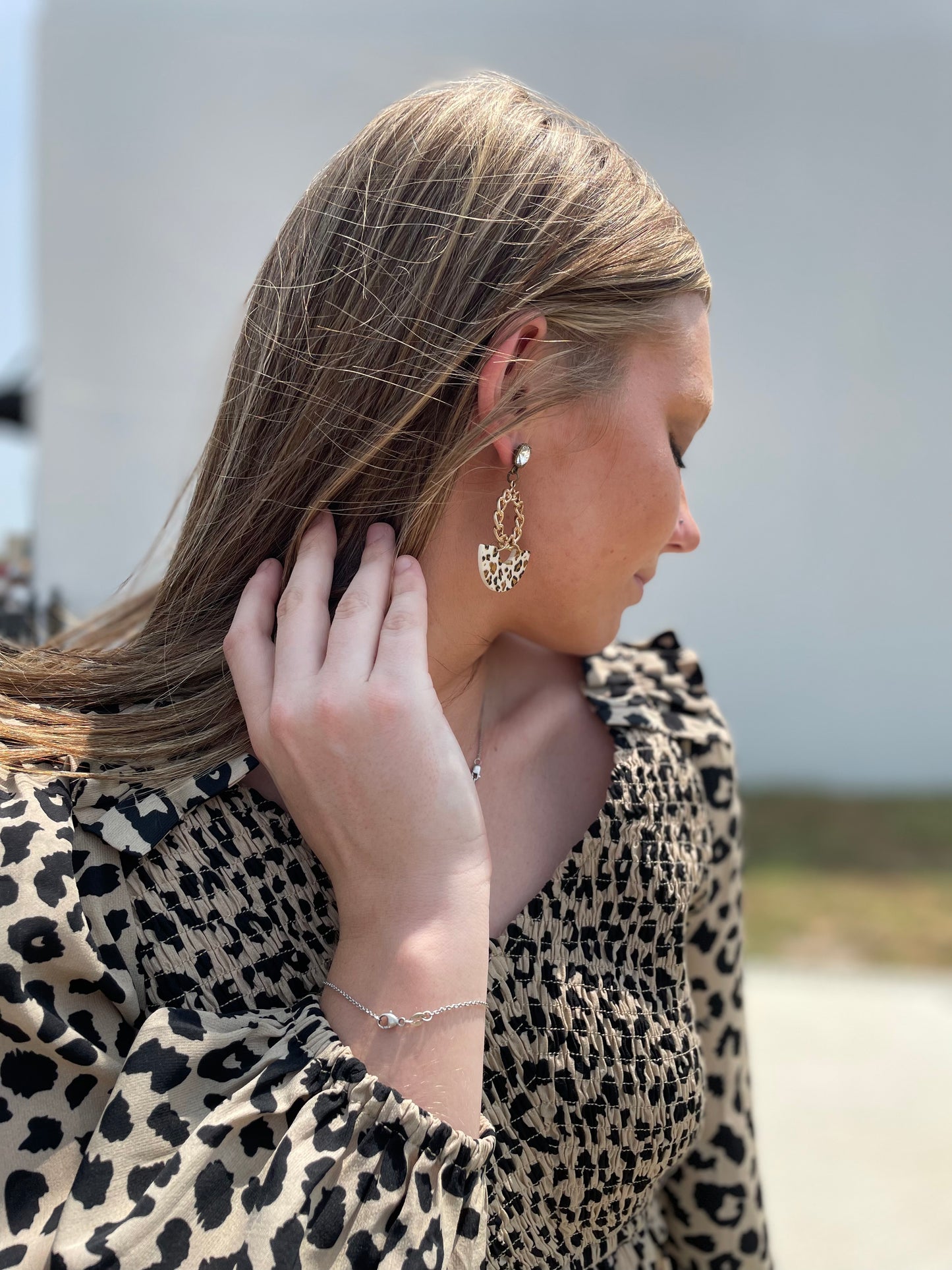 Ashley Leopard Smocked Long Sleeve Dress