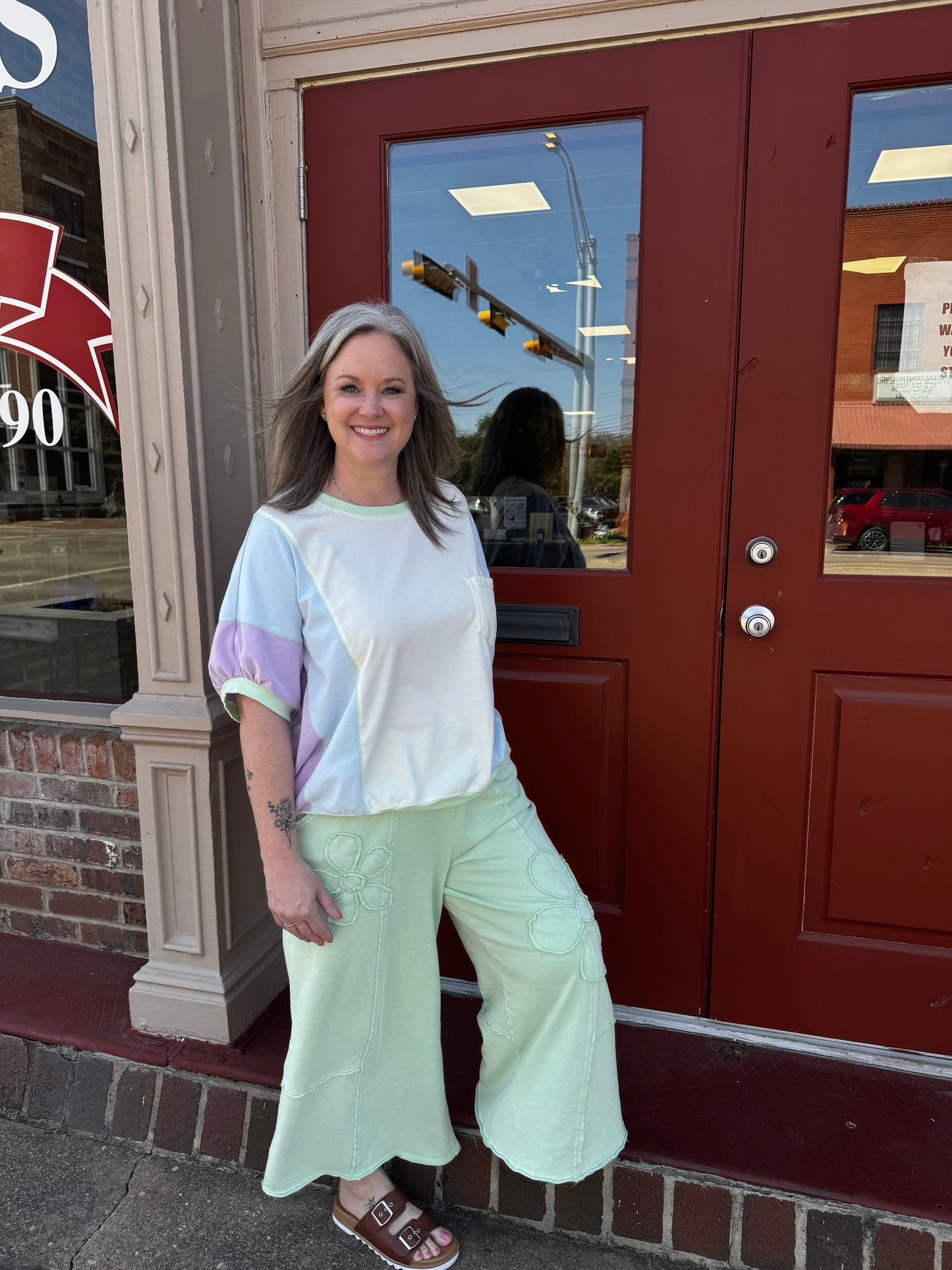 Icy Lime Flower Patch Terry Pants