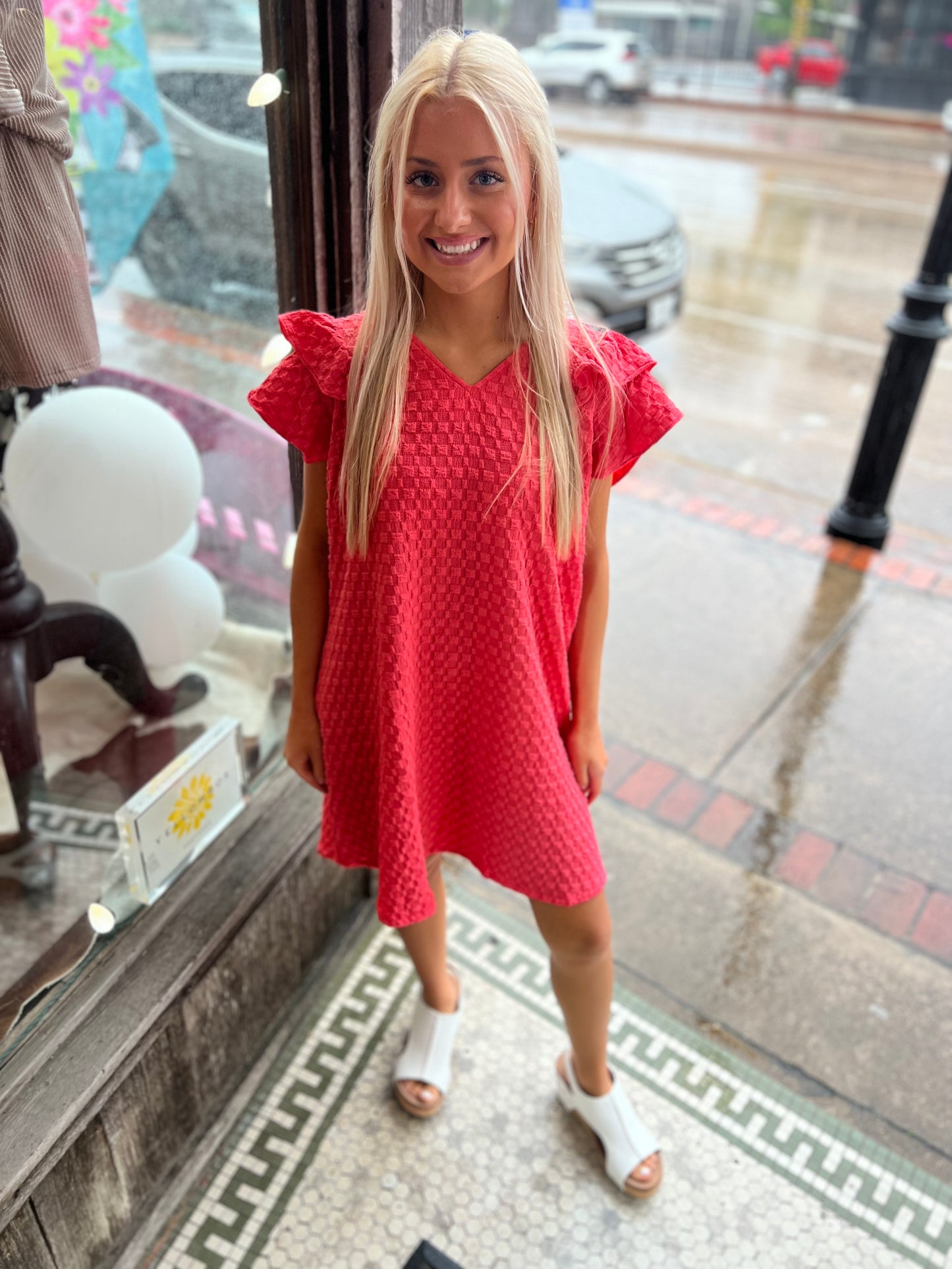 Jackie Coral Textured Dress