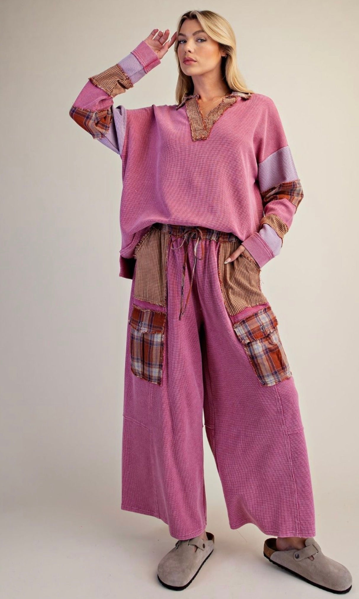 EASEL LIPSTICK PLAID PANTS OF SET