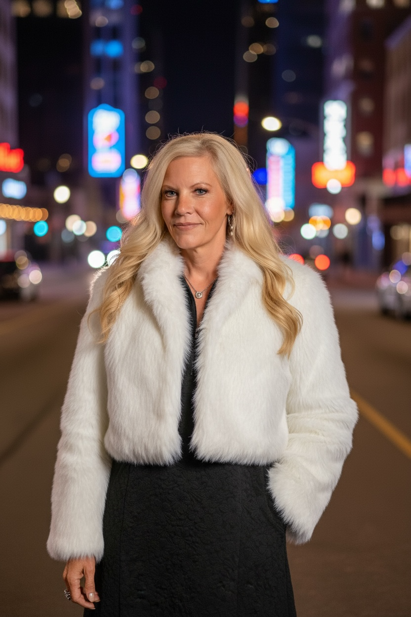 MARILYN IVORY FAUX FUR CROP JACKET