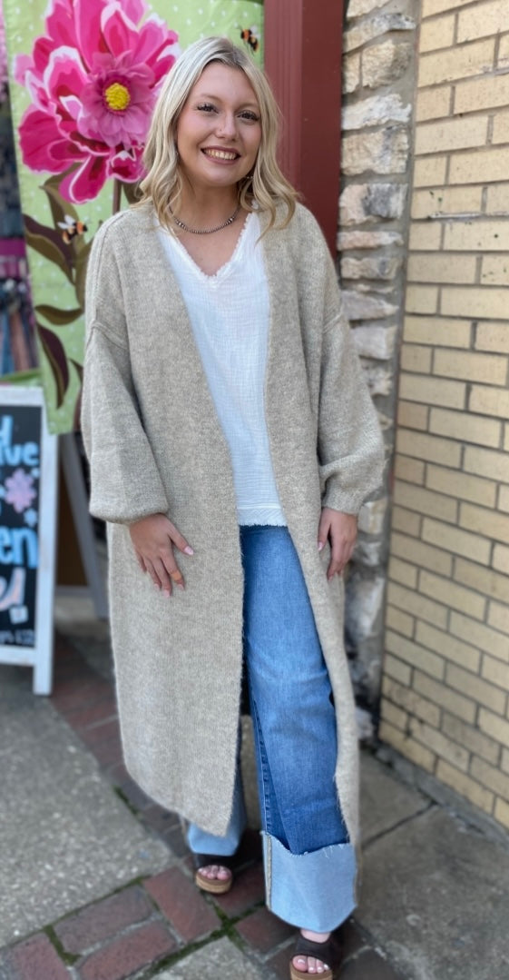 OLIVIA TAUPE LONG CARDIGAN