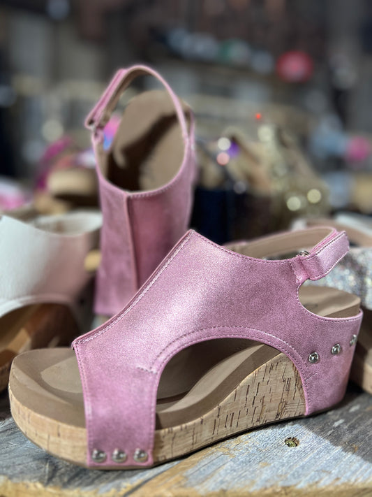 Corkys Carley Light Pink Metallic Wedge