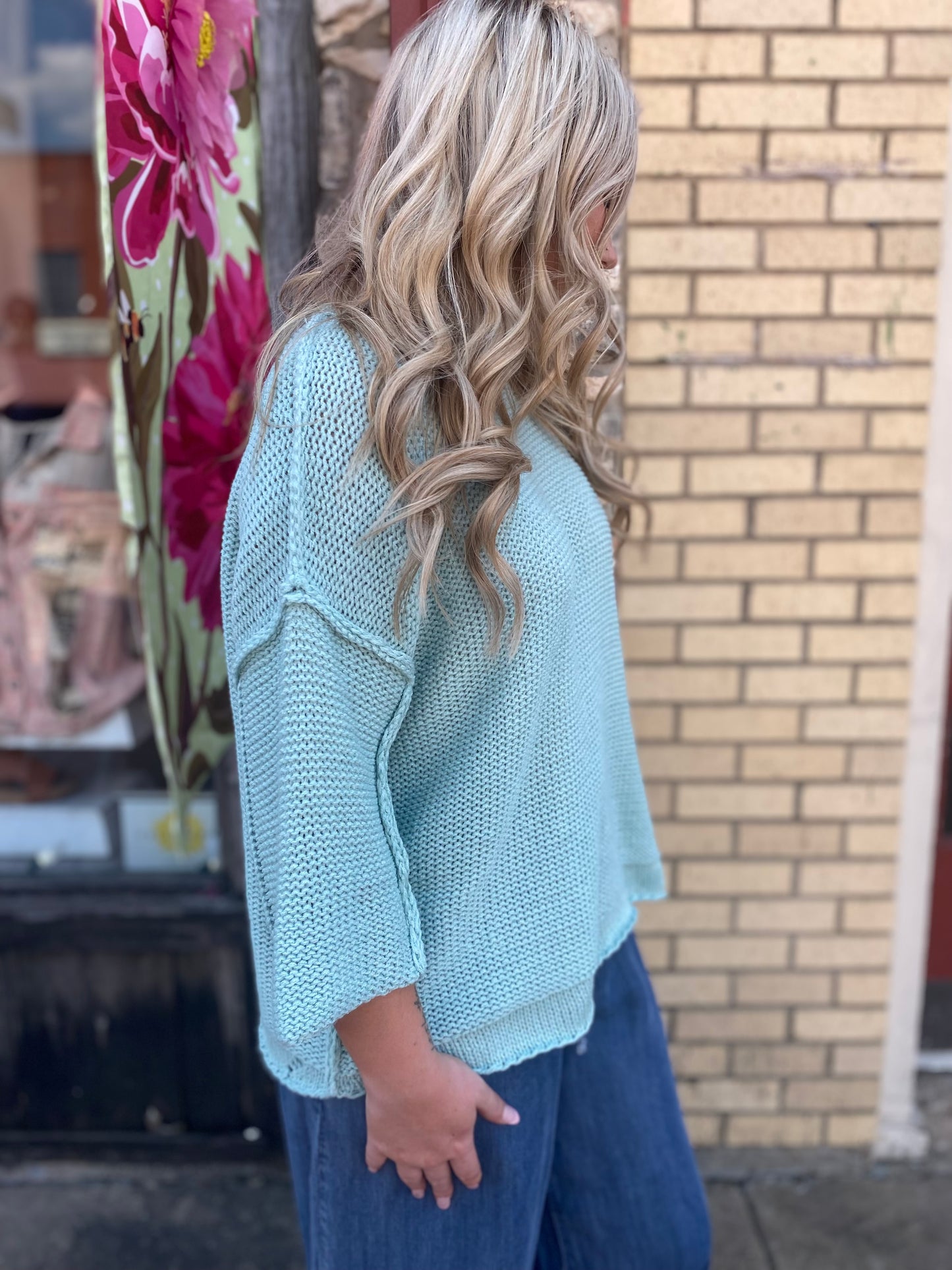 EASEL AQUA HALF SLEEVE KNITTED SWEATER