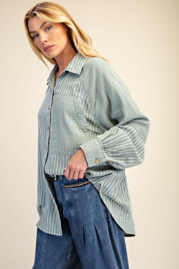 BOHO SAGE GAUZE STRIPES TOP