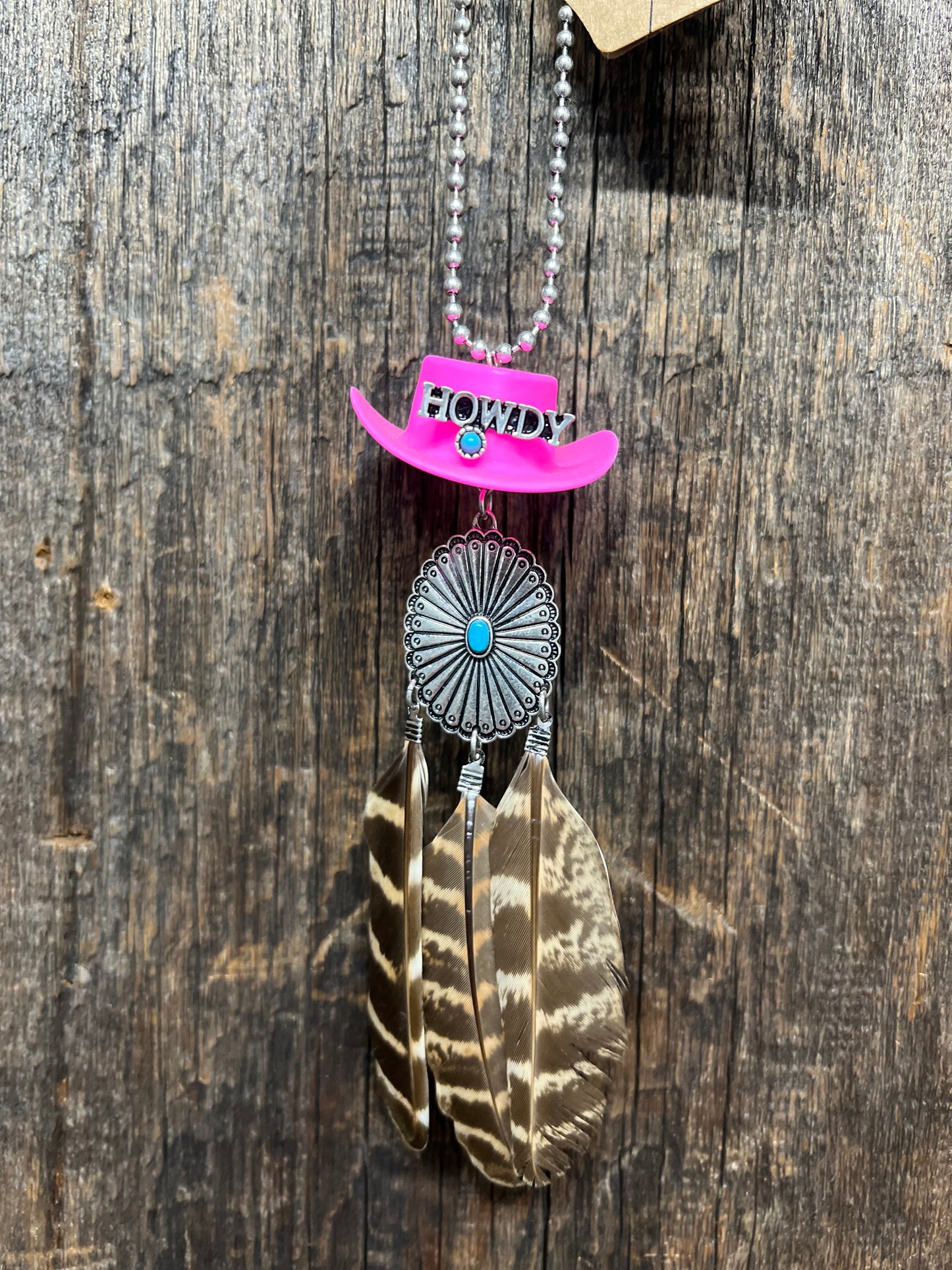 HOWDY COWBOY HAT FEATHER CAR HANGERS