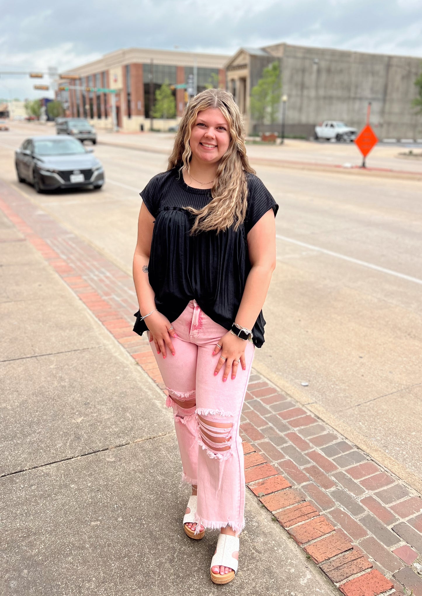 Peony Pink Washed Denim Cropped Jeans