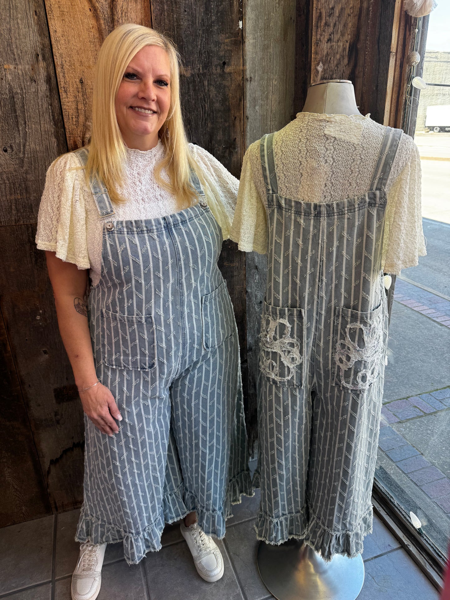 Maggie Striped Denim Boho Overalls