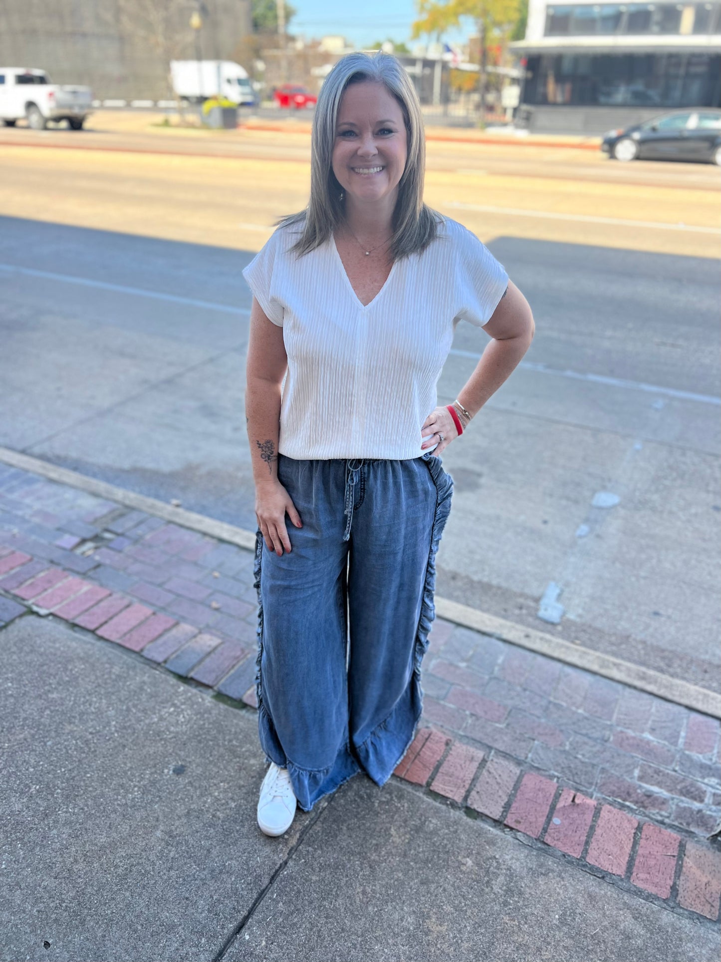 Demi Washed Denim Ruffle Pants