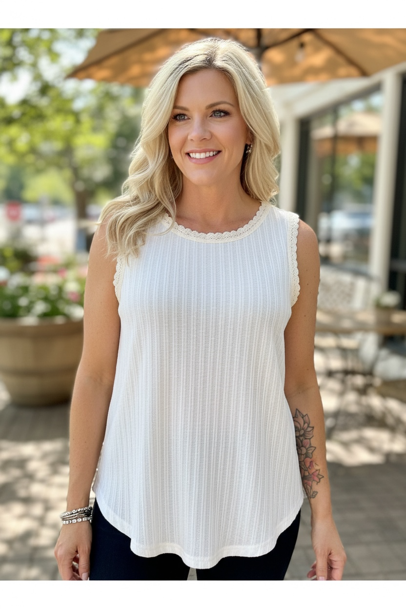 CASSIE WHITE CREAM TRIM TOP