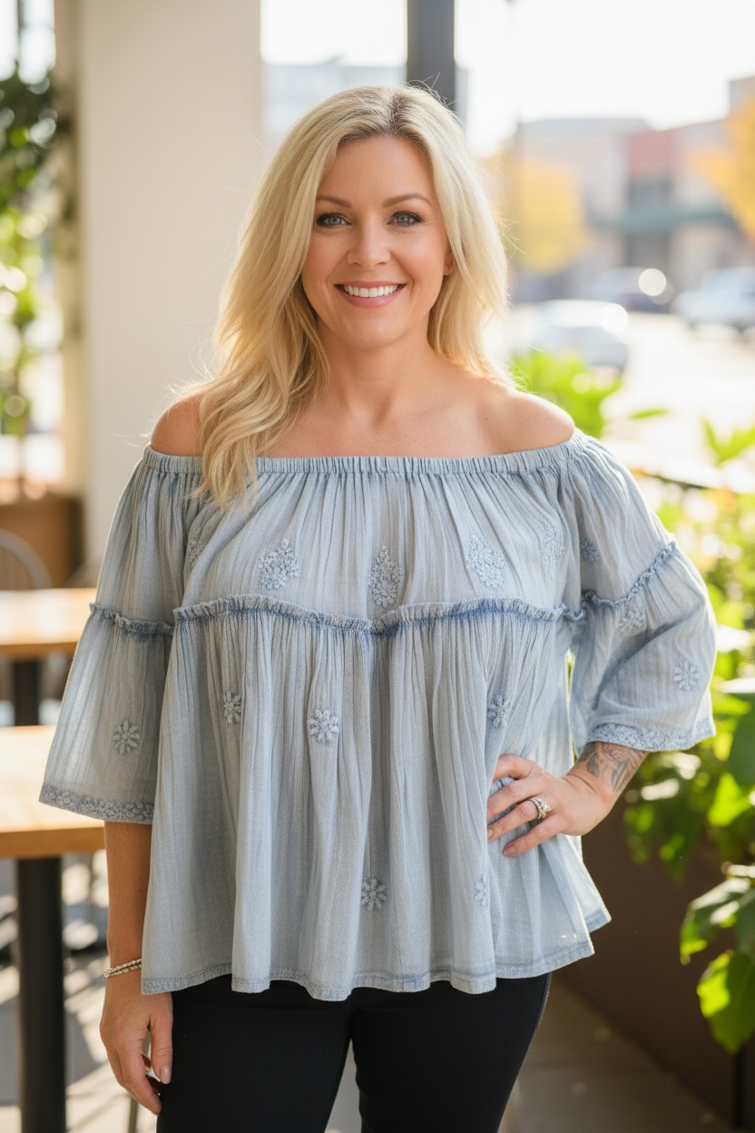 DAISY DENIM BLUE TOP