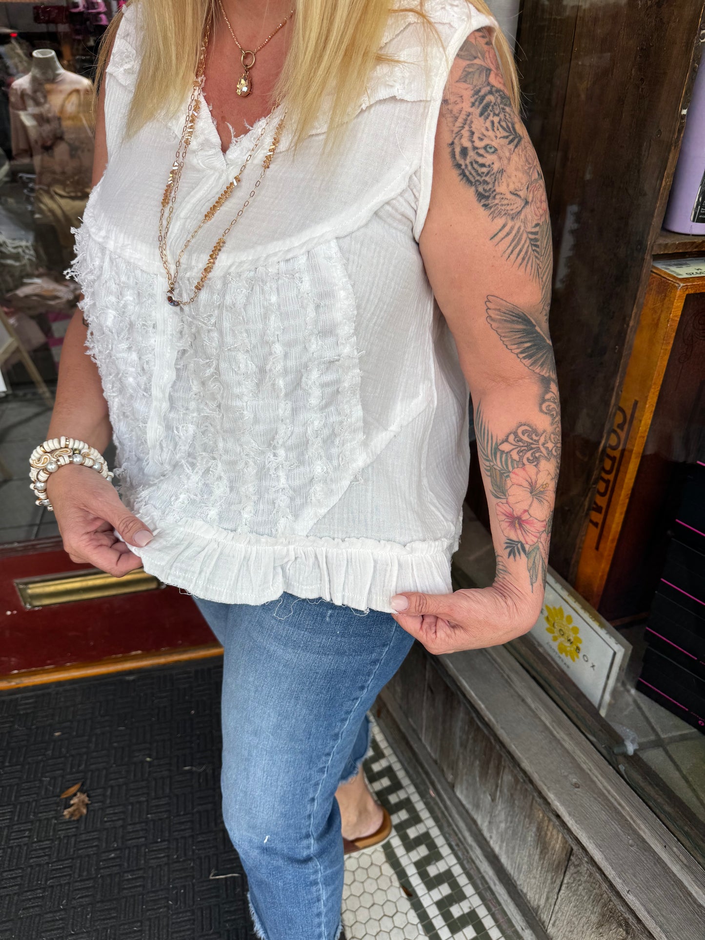 Lola Boho White Ruffle Top