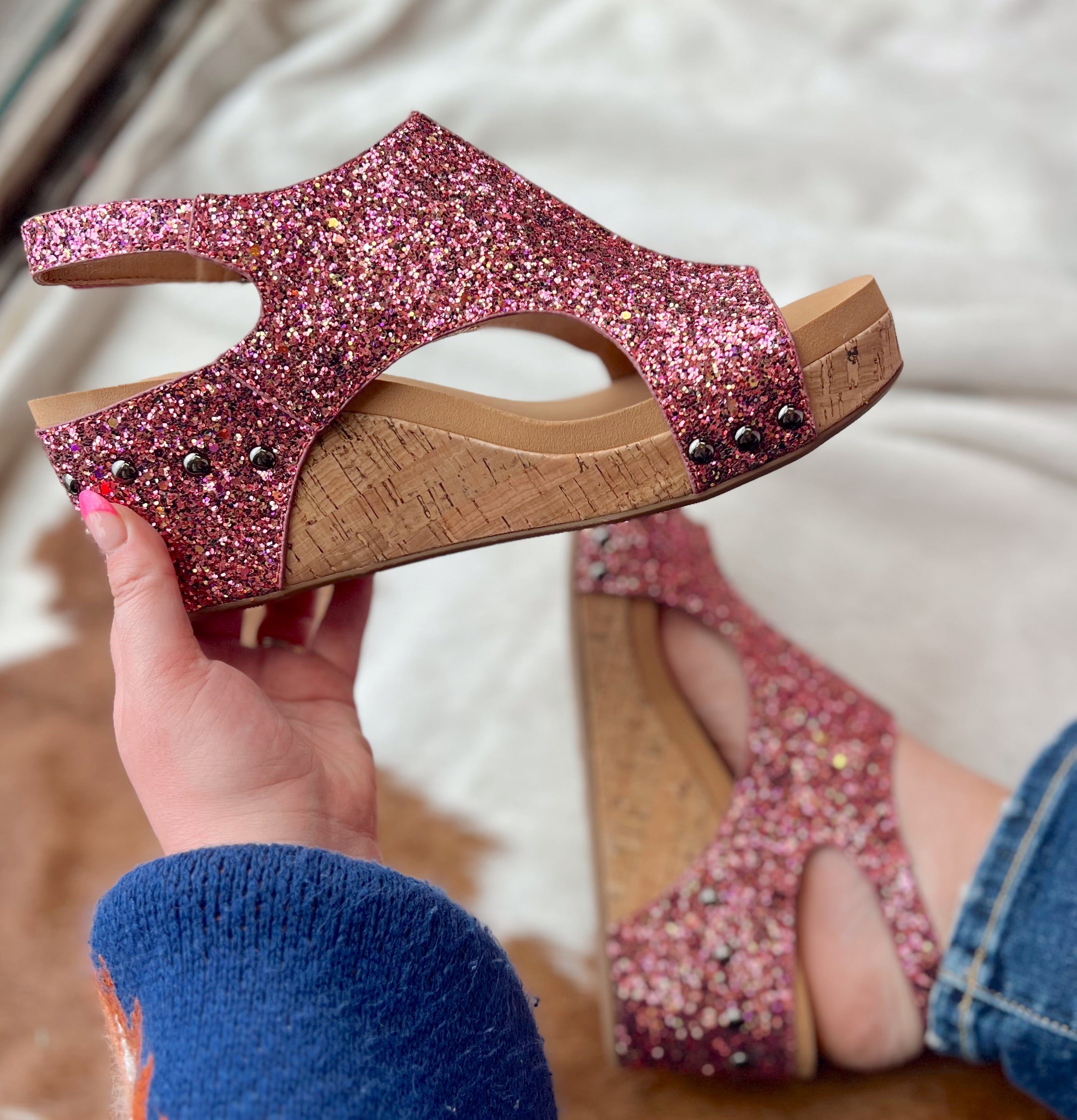 Sparkly White Corky Wedges