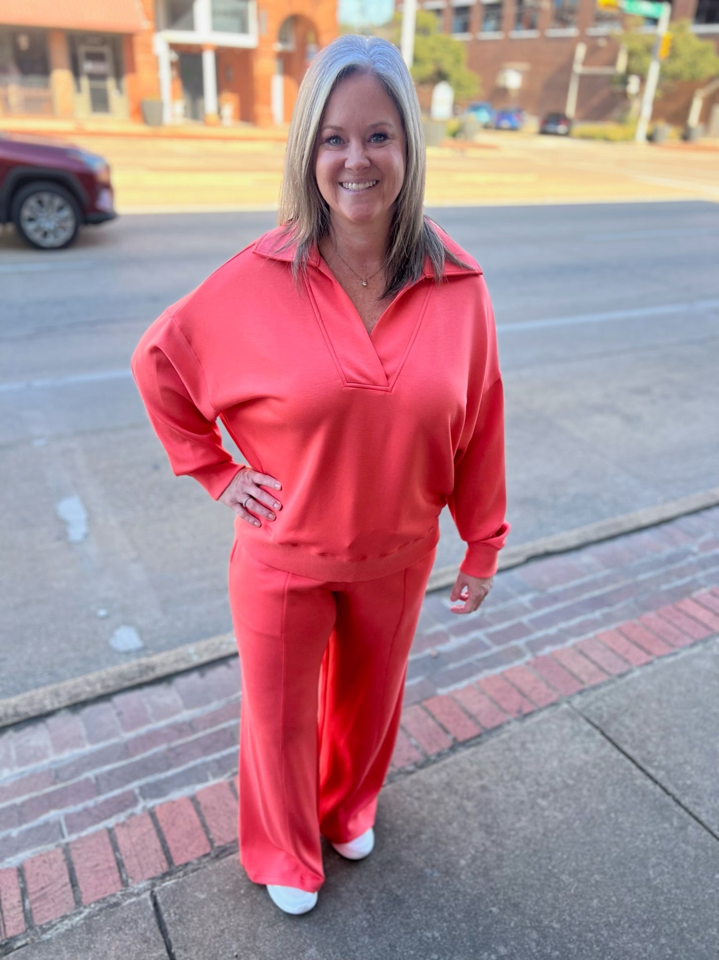 Luxury Salmon Sweatshirt Set Top