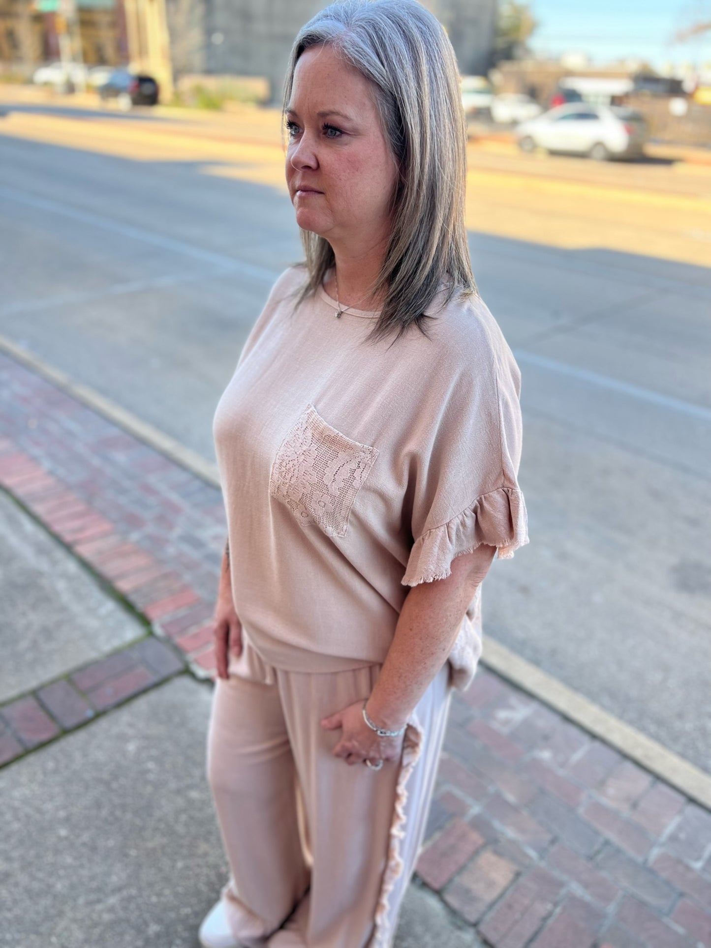 Khaki Linen Lace Back Top