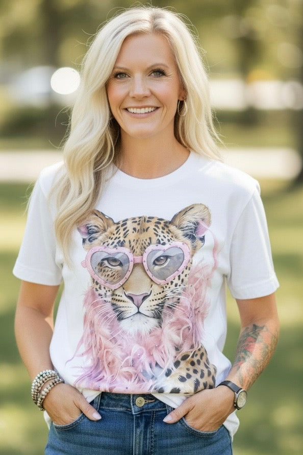 BLING CHEETAH PINK BOA TEE