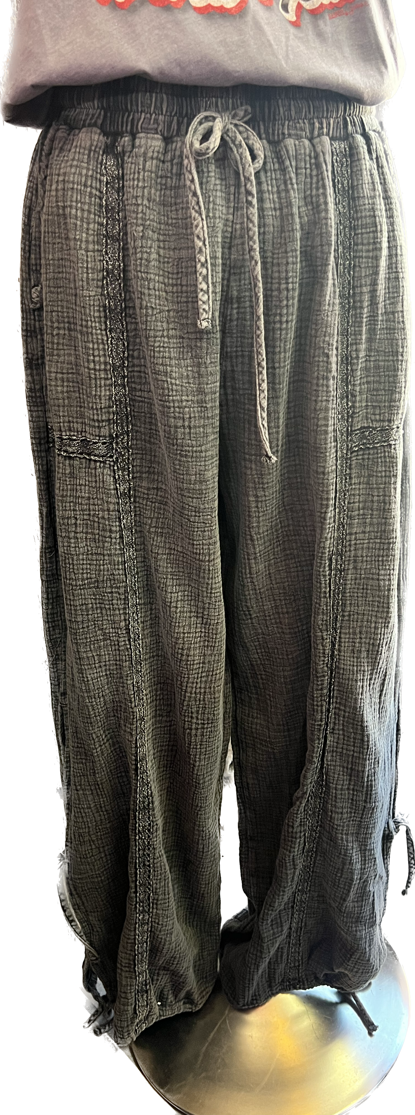 Black Cotton Gauze Lace Boho Pants