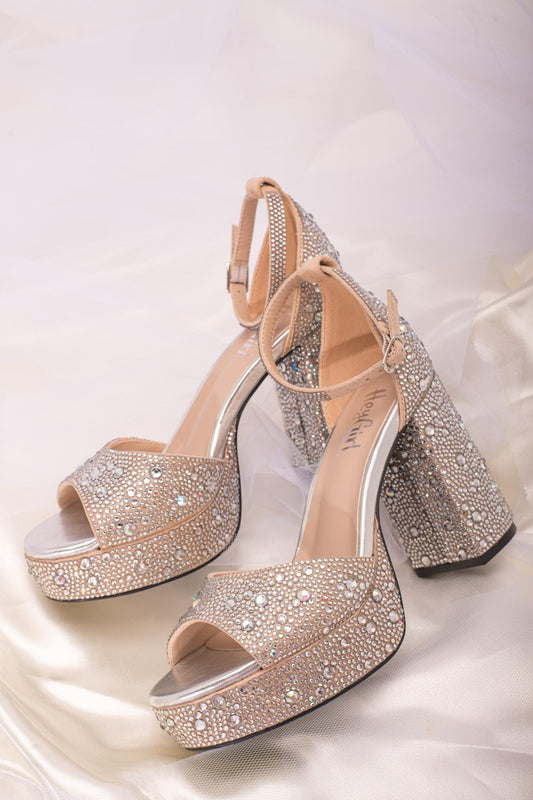 Corkys Ambition Clear Rhinestone Platform Chunky Heel