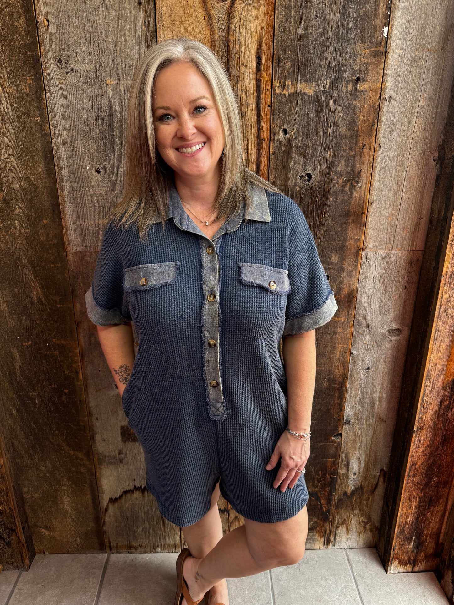 Blue Mineral Washed Romper