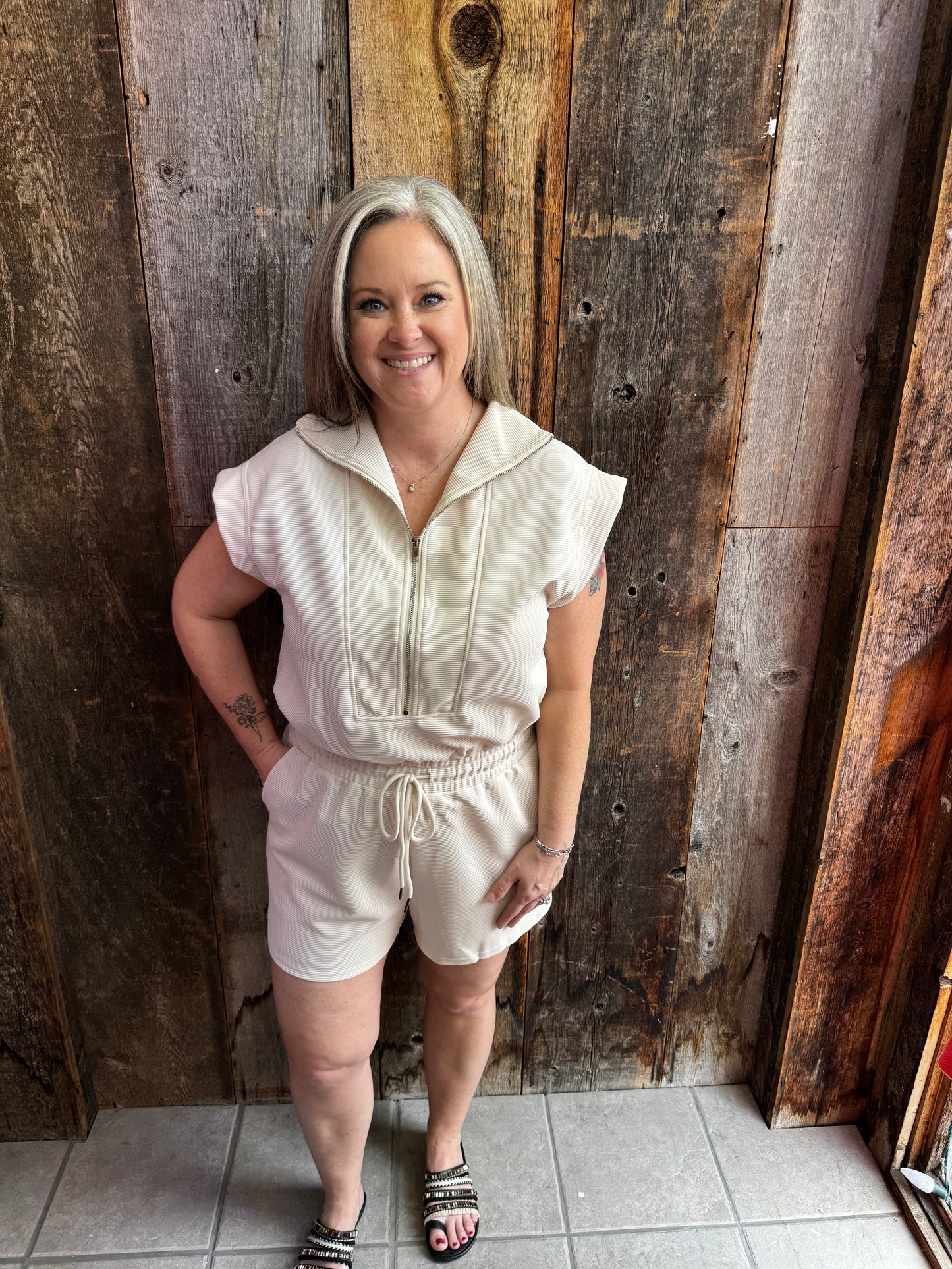 Cream Textured Romper