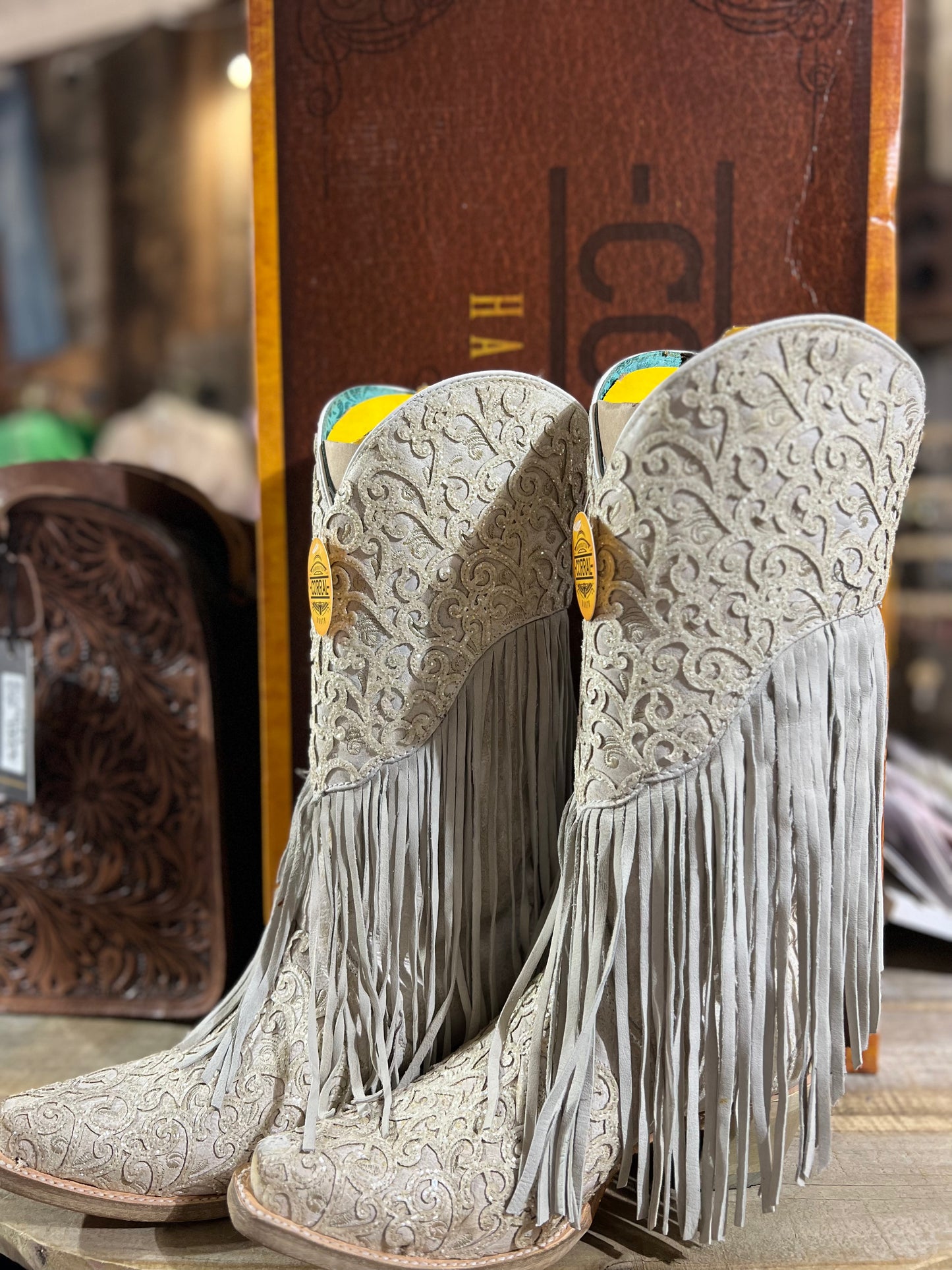 Corral White Fringe Wedding Boots