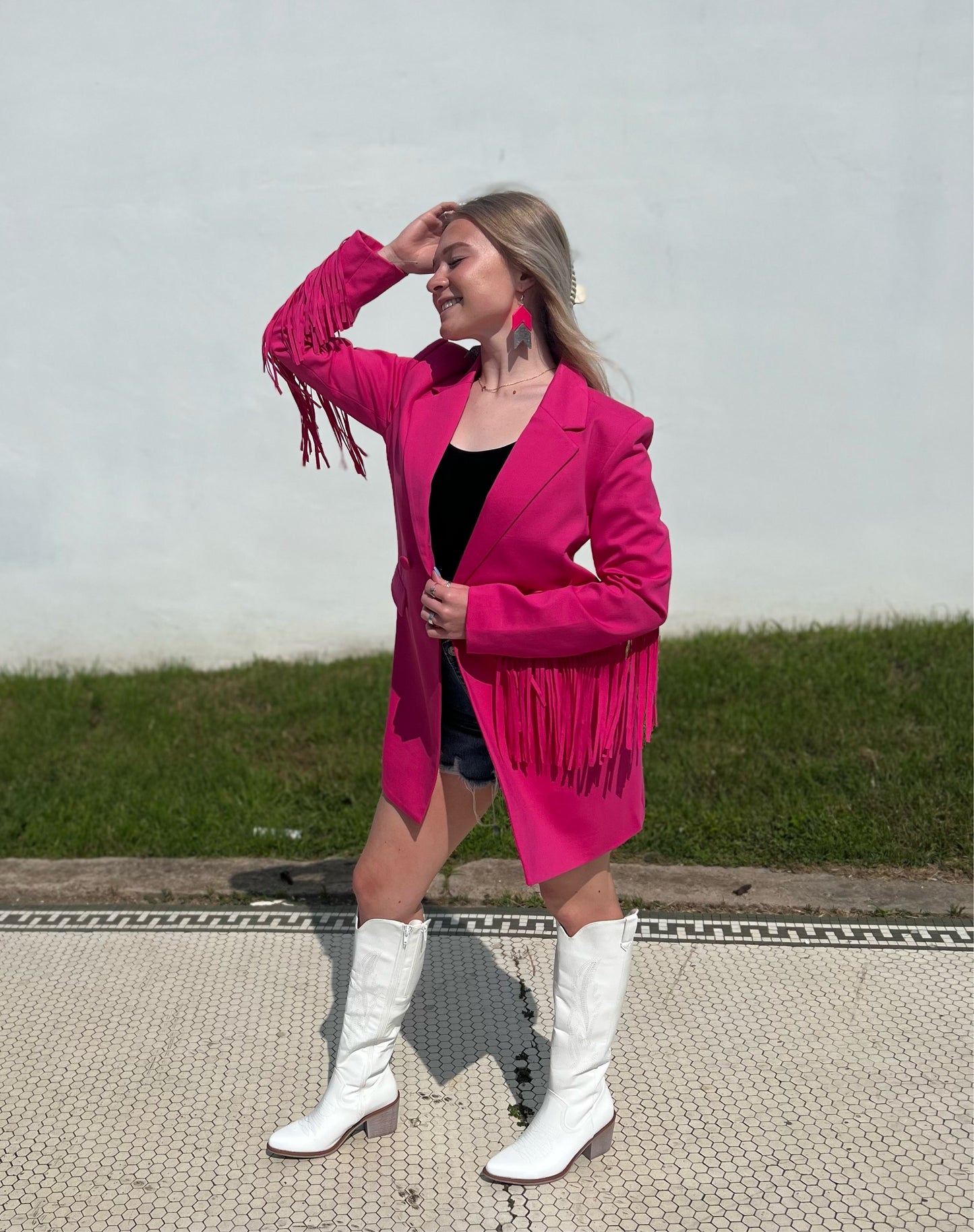 Moxie Pink Fringe Blazer