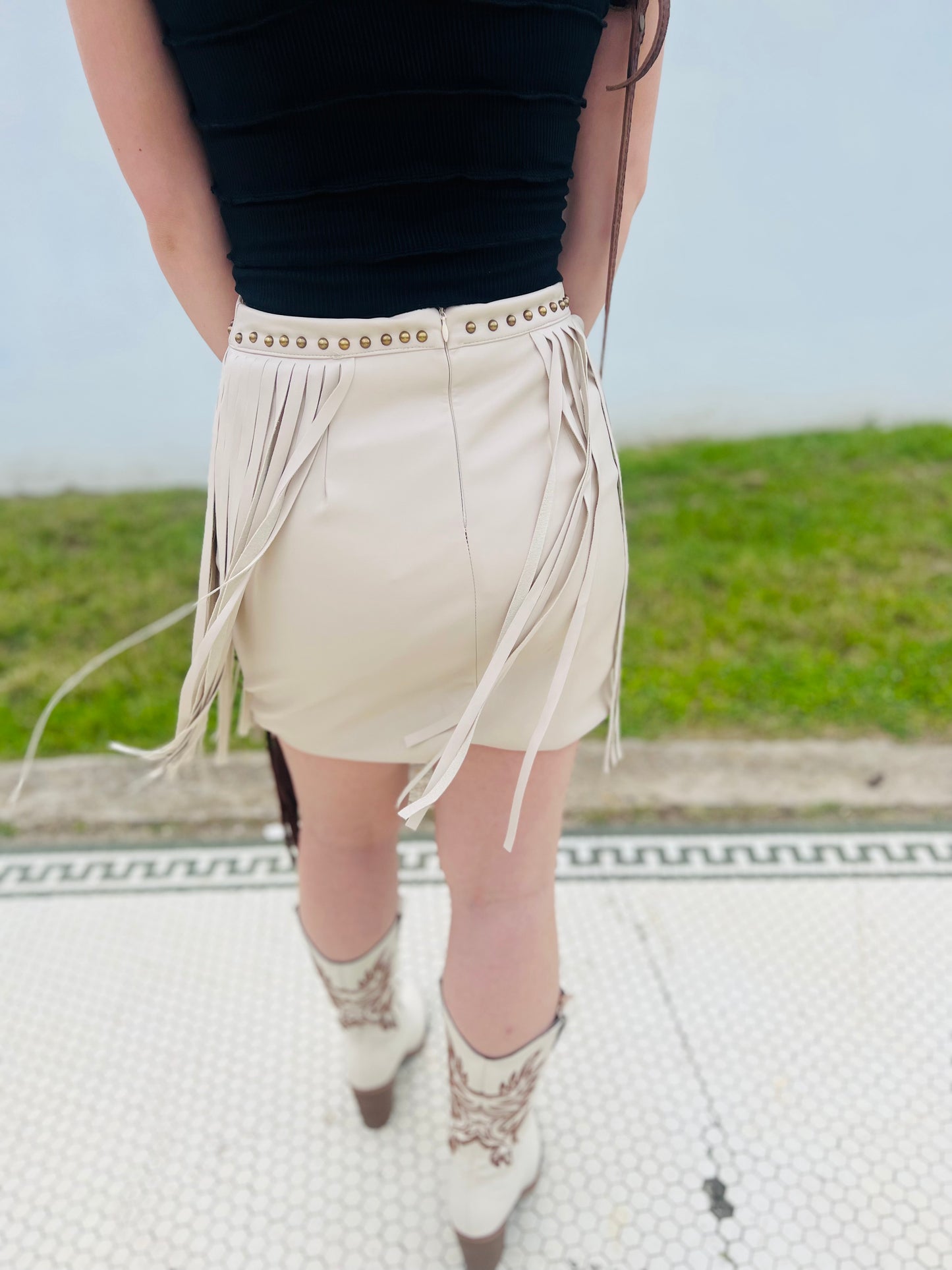 Maren Faux Leather Fringe Skirt