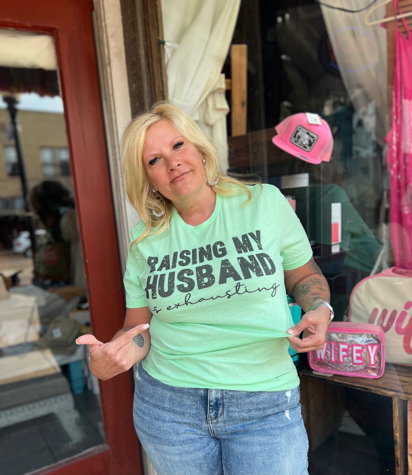 Raising My Husband is Exhausting Tee - Mint