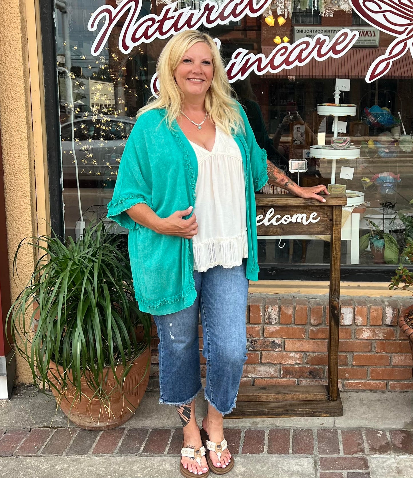 Jade Fray Hem Kimono