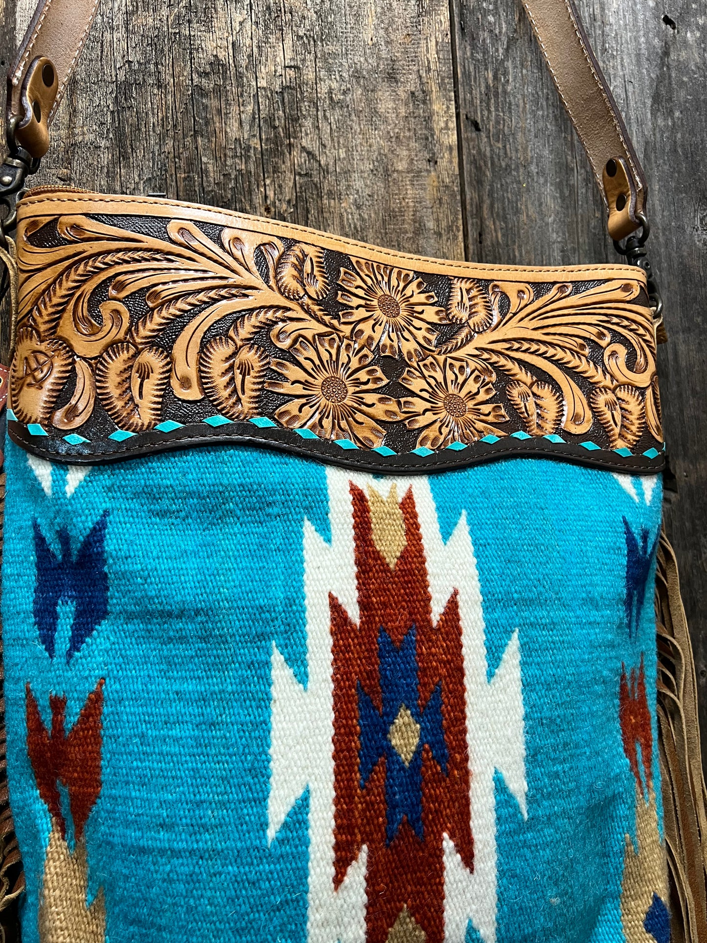 American Darling Blue Saddle Blanket Large Crossbody