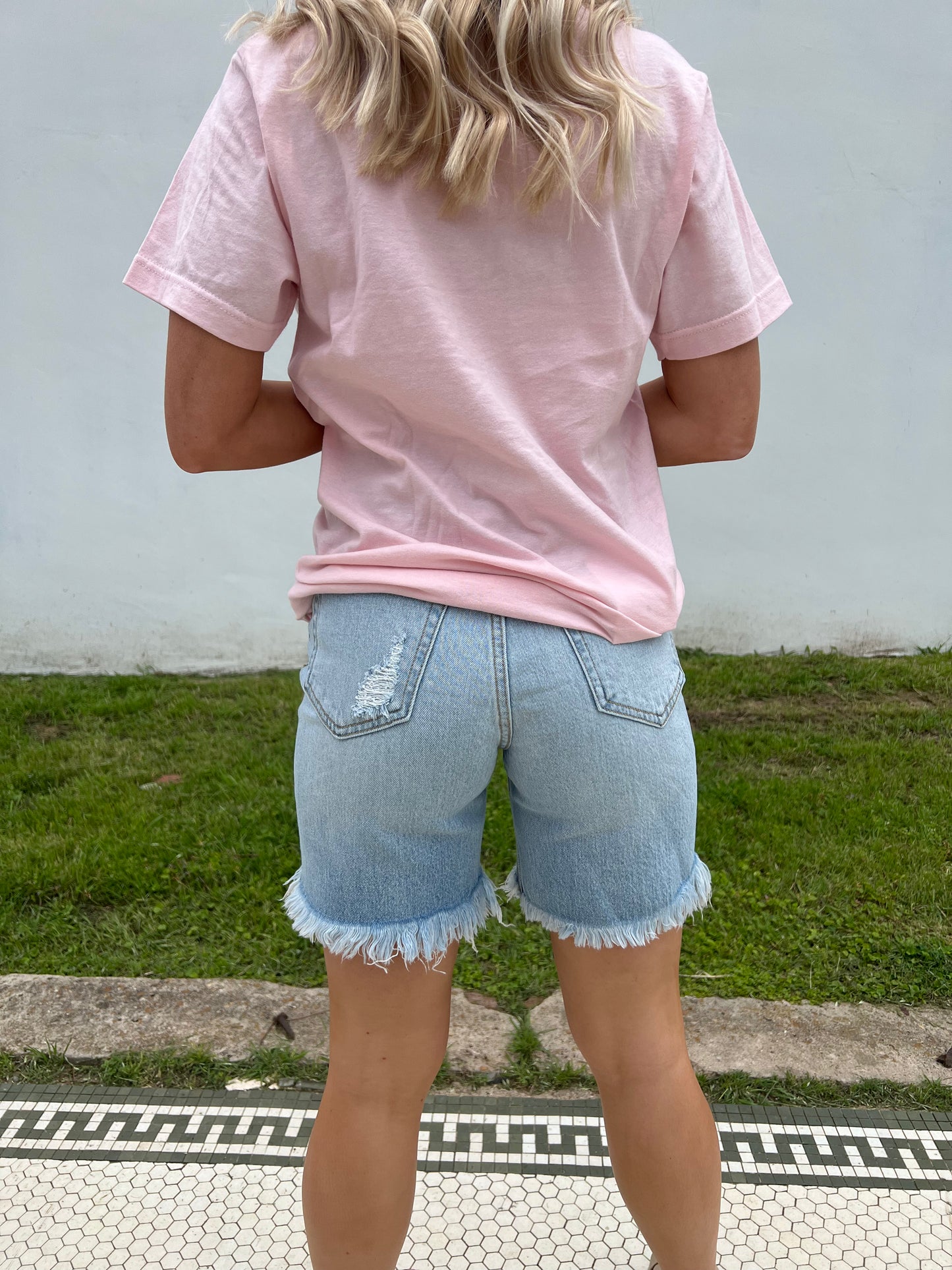 Kerri High Rise Fray Hem Bermuda Shorts